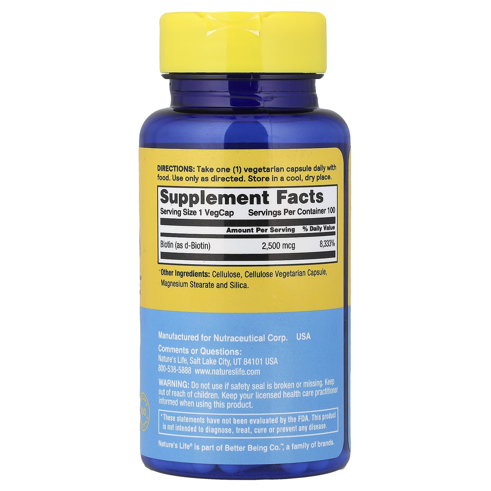 Nature's Life, Energizing Biotin, 2,500 mcg, 100 Vegcaps
