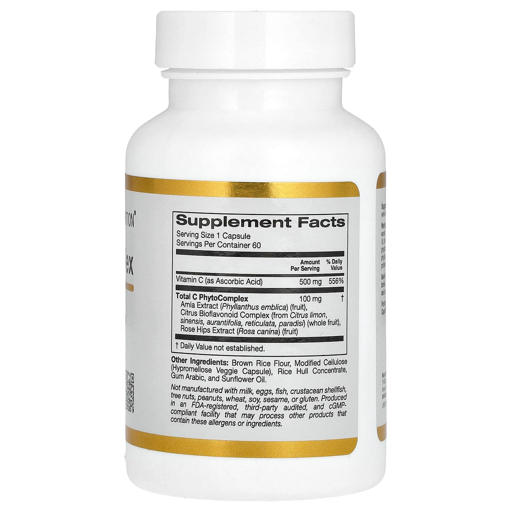 California Gold Nutrition, Total C Complex with Ascorbic Acid, Amla Extract, Citrus Bioflavonoids & Rose Hip Extract, 500 mg, 60 Veggie Capsules
