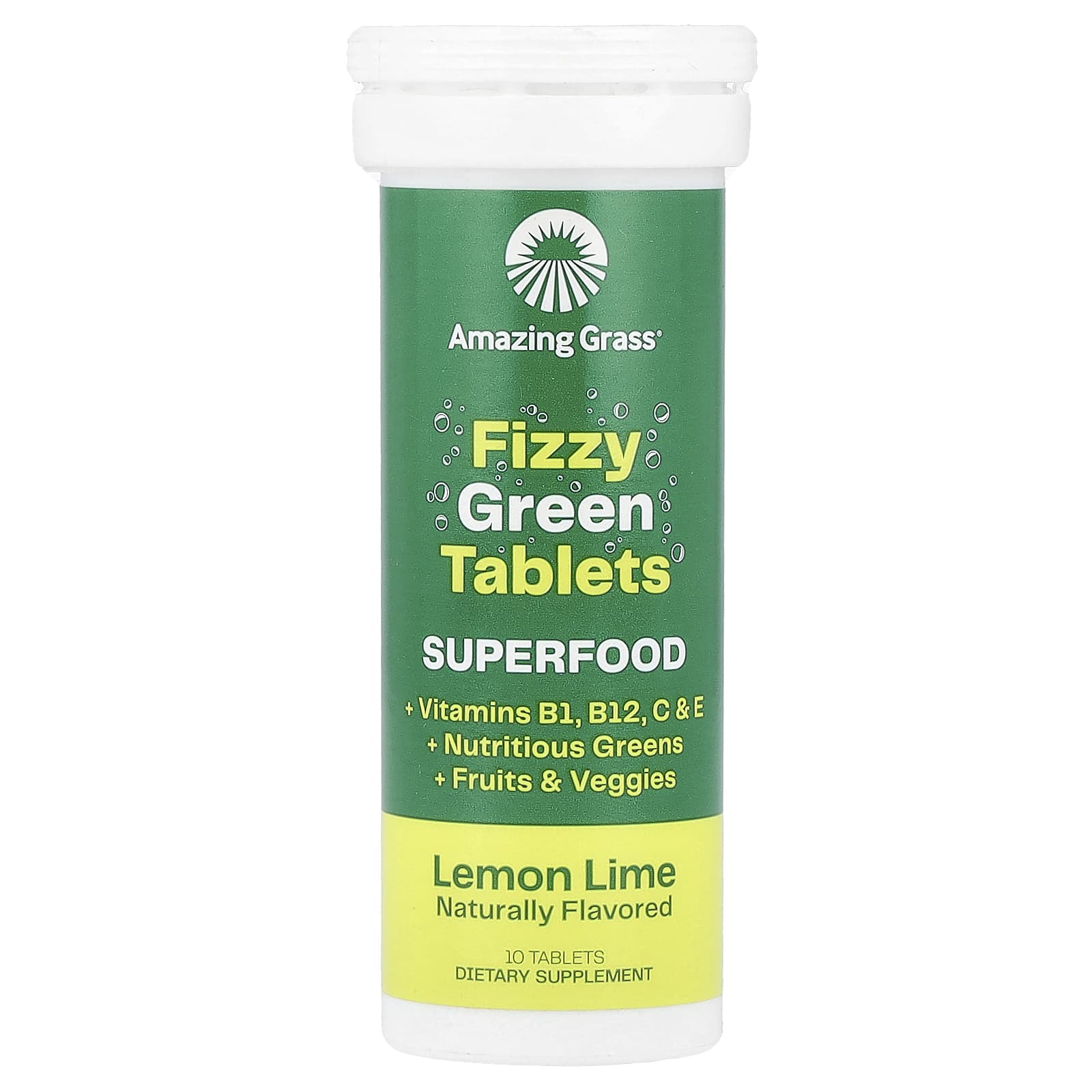 Amazing Grass, Fizzy Green Tablets, Superfood, Lemon Lime, 10 Tablets