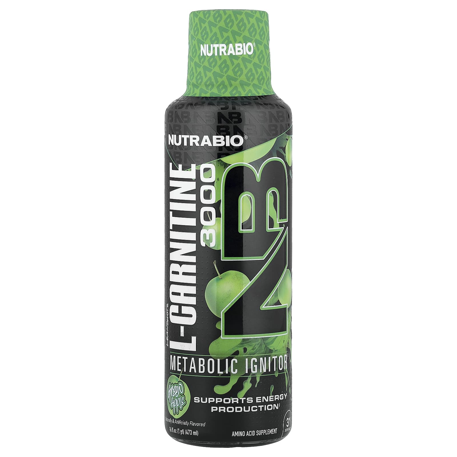 NutraBio, LeanShots L-Carnitine 3000, Green Apple, 16 fl oz (473 ml)
