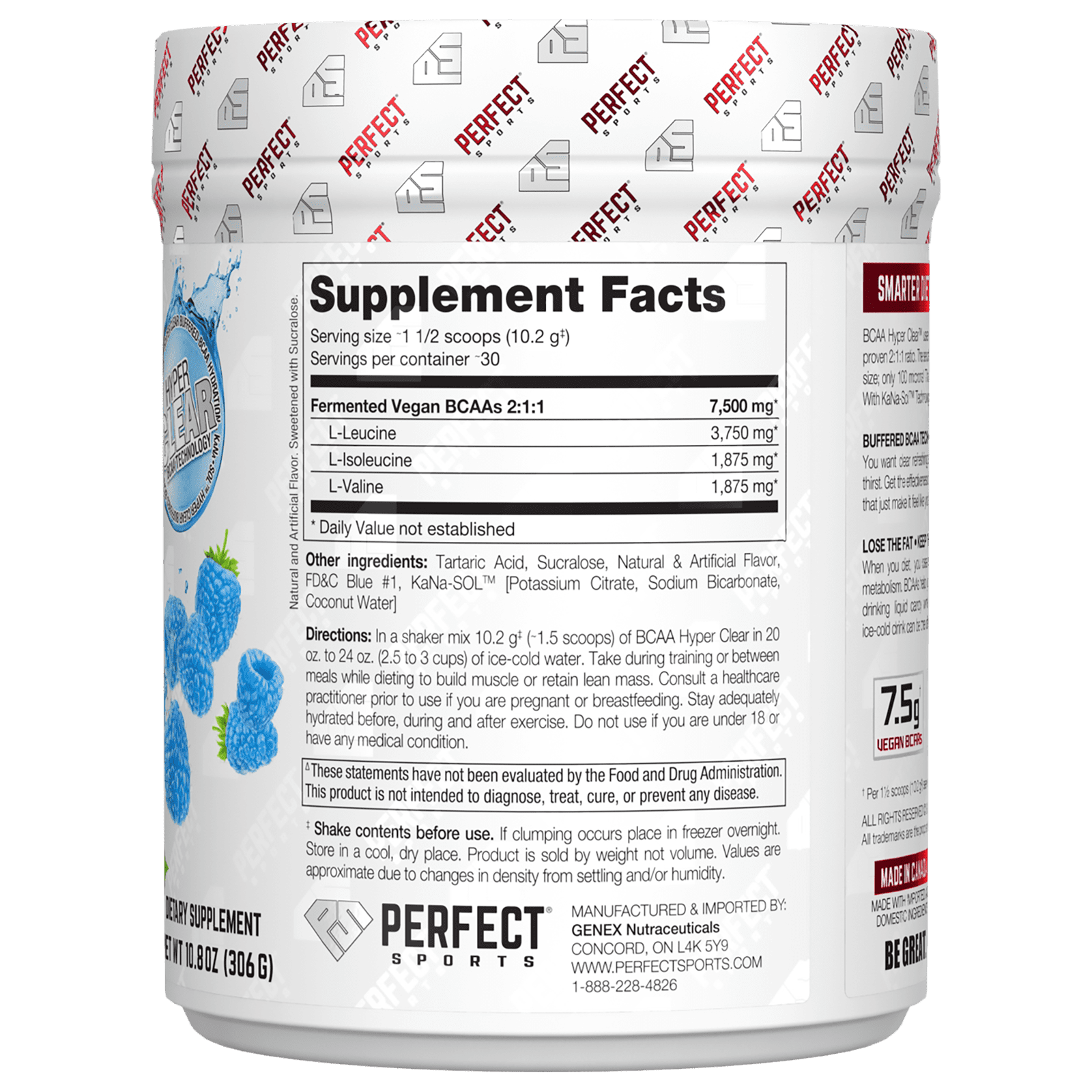 PERFECT Sports, BCAA Hyper Clear, Intense Blue Raspberry, 10.8 oz (306 g)