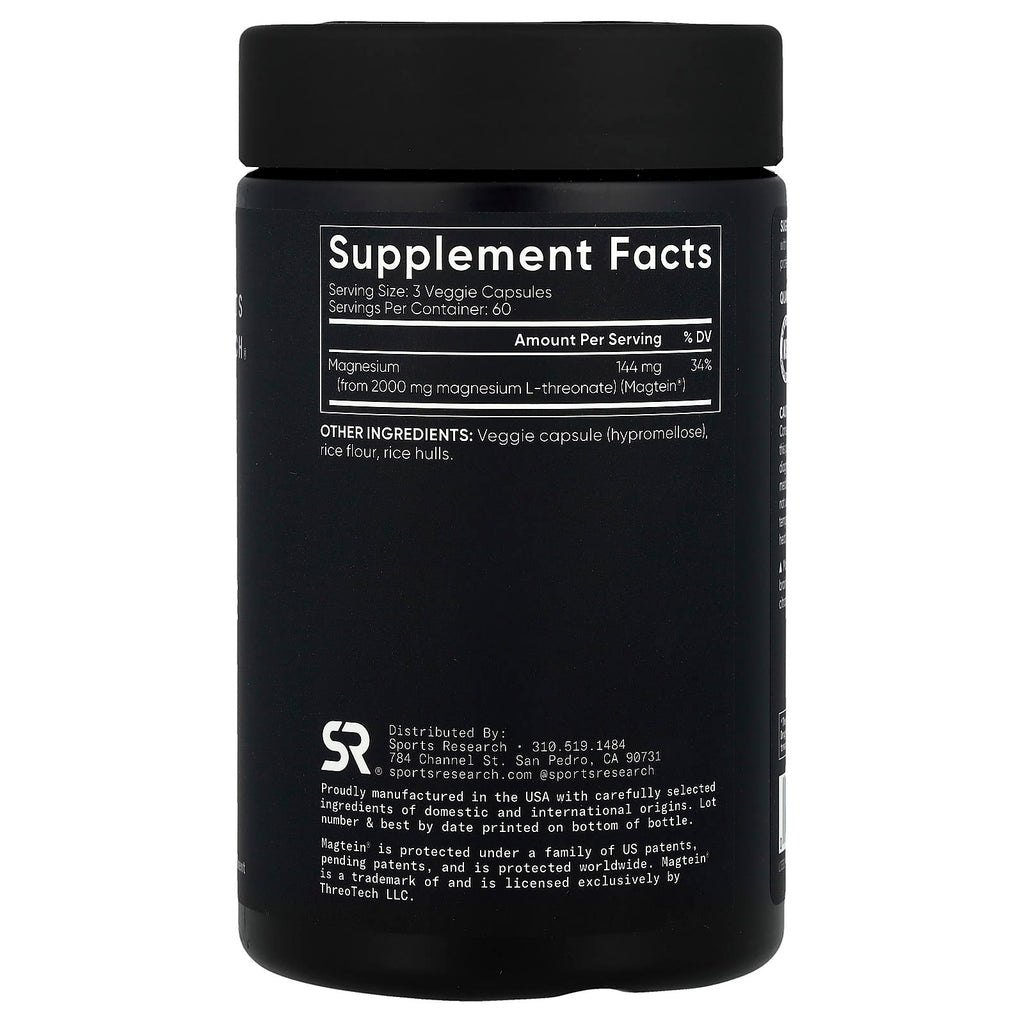 Sports Research, Magtein®, Magnesium L-Threonate, 180 Veggie Capsules (666 mg per Capsule)