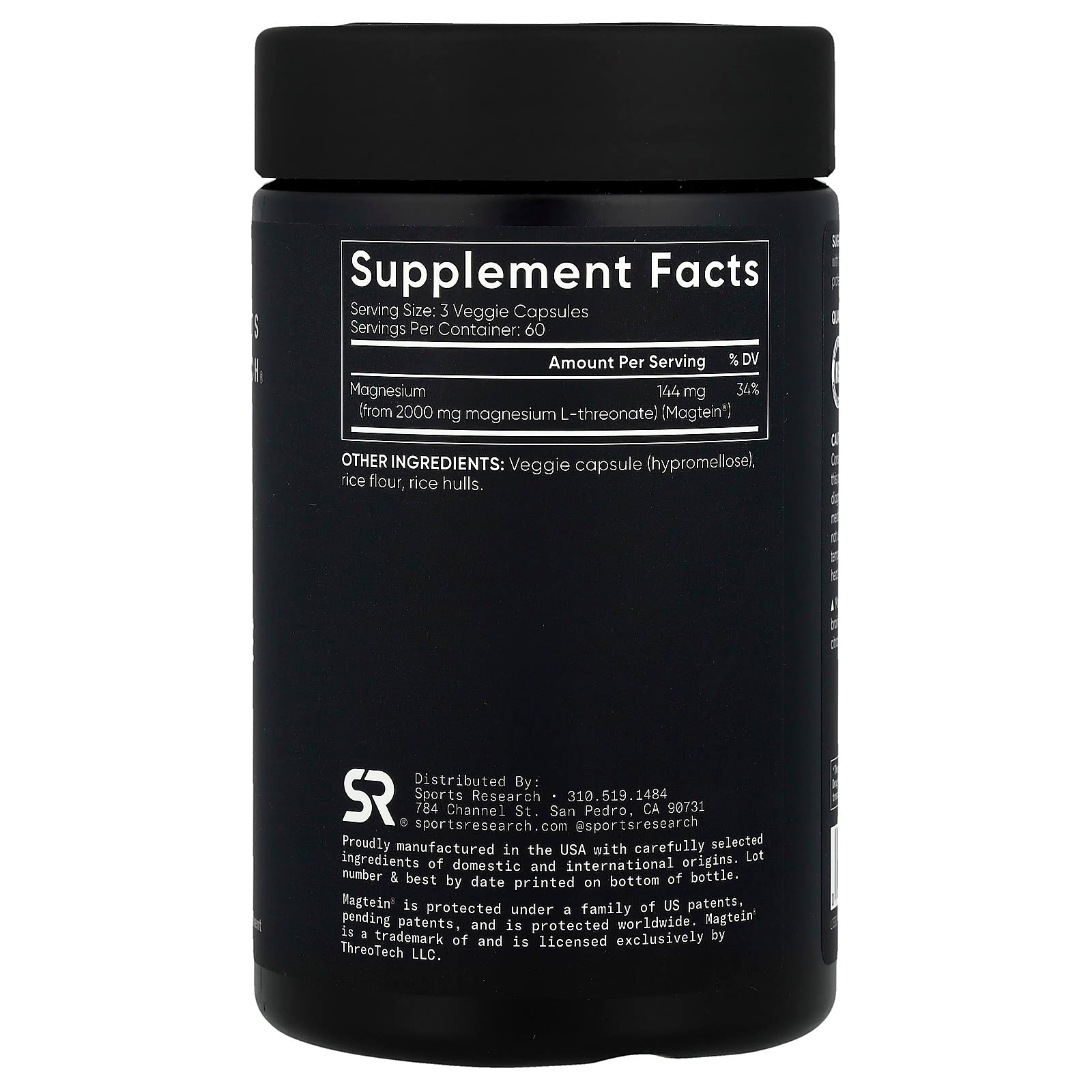 Sports Research, Magtein®, Magnesium L-Threonate, 180 Veggie Capsules (666 mg per Capsule)