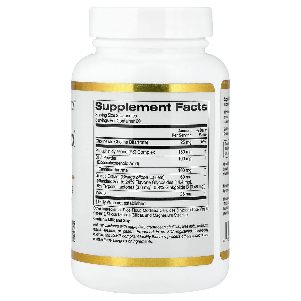 California Gold Nutrition, Brain Complex with L-Carnitine, Ginkgo Biloba, Phosphatidylserine, and Choline, 120 Veggie Capsules