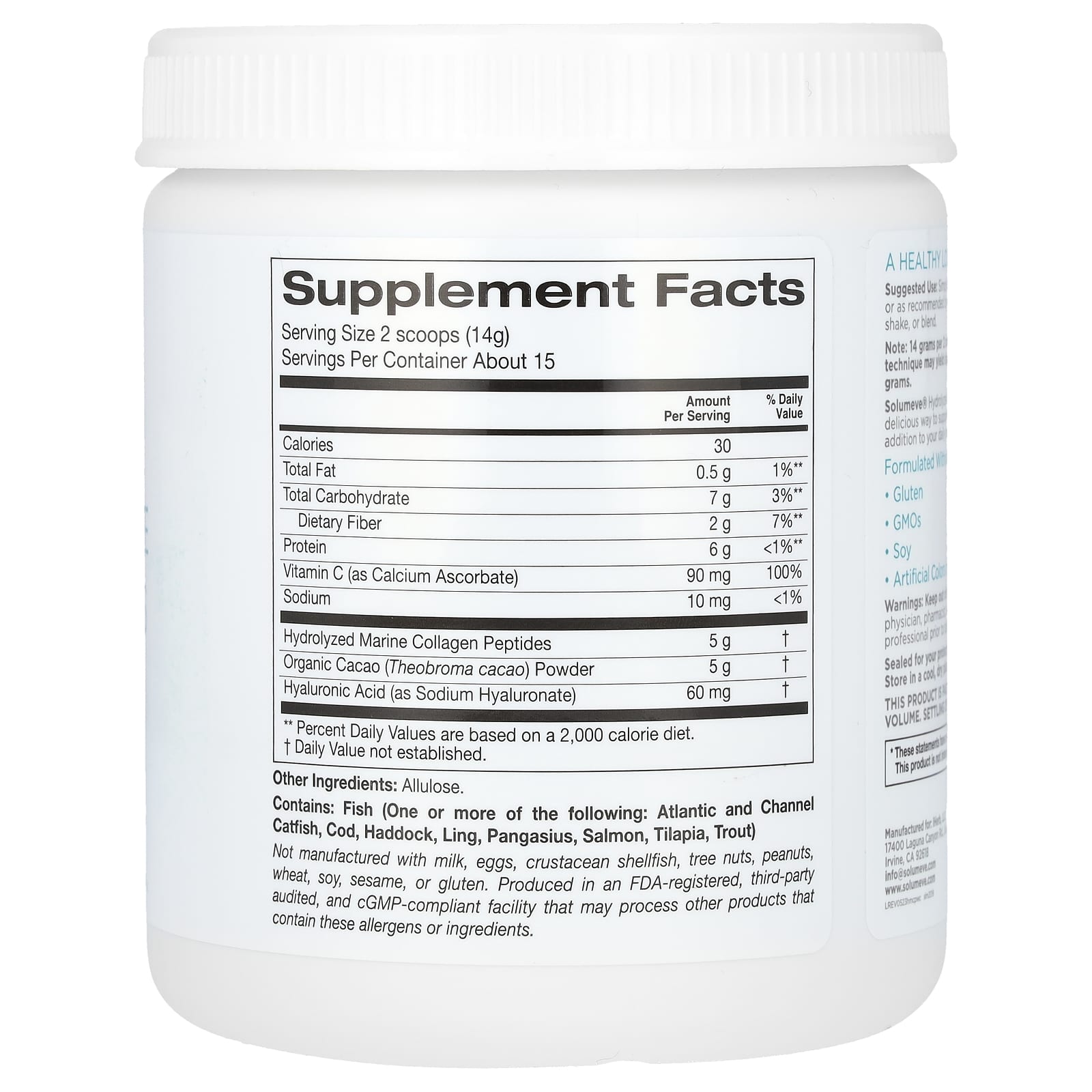 Solumeve, Hydrolyzed Marine Collagen Peptides with Cocoa, 7.3 oz (206 g)