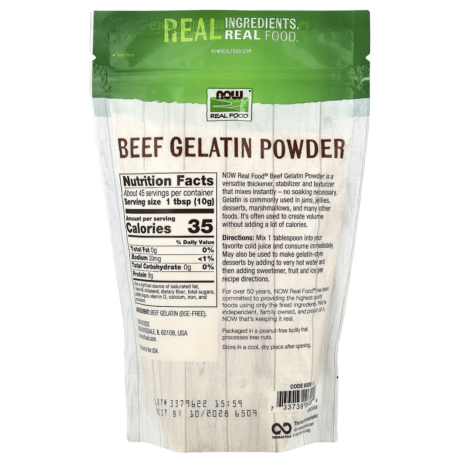 NOW Foods, Real Food, Beef Gelatin Powder, 1 lb (454 g)