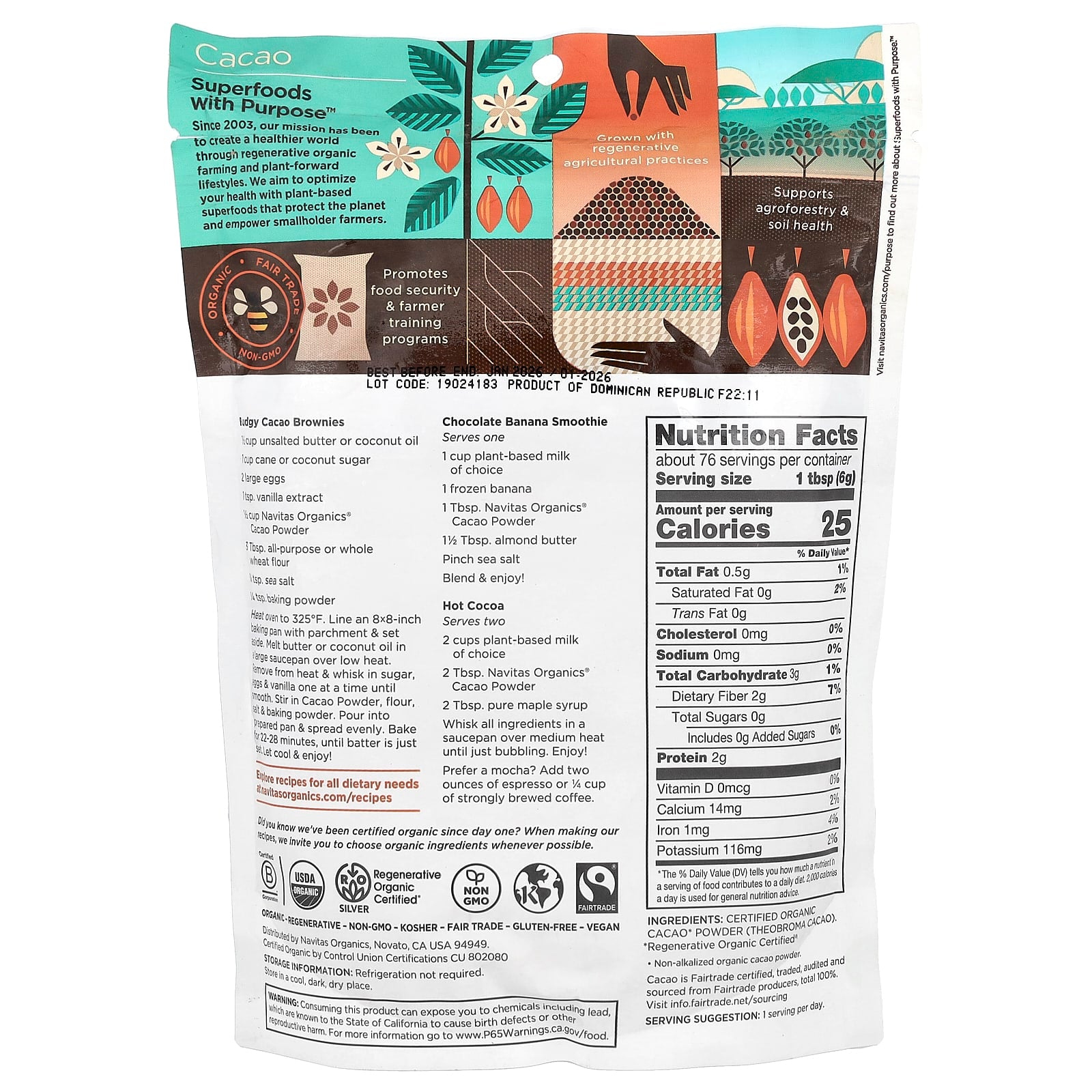 Navitas Organics, Organic Cacao Powder, Unsweetened, 16 oz (454 g)
