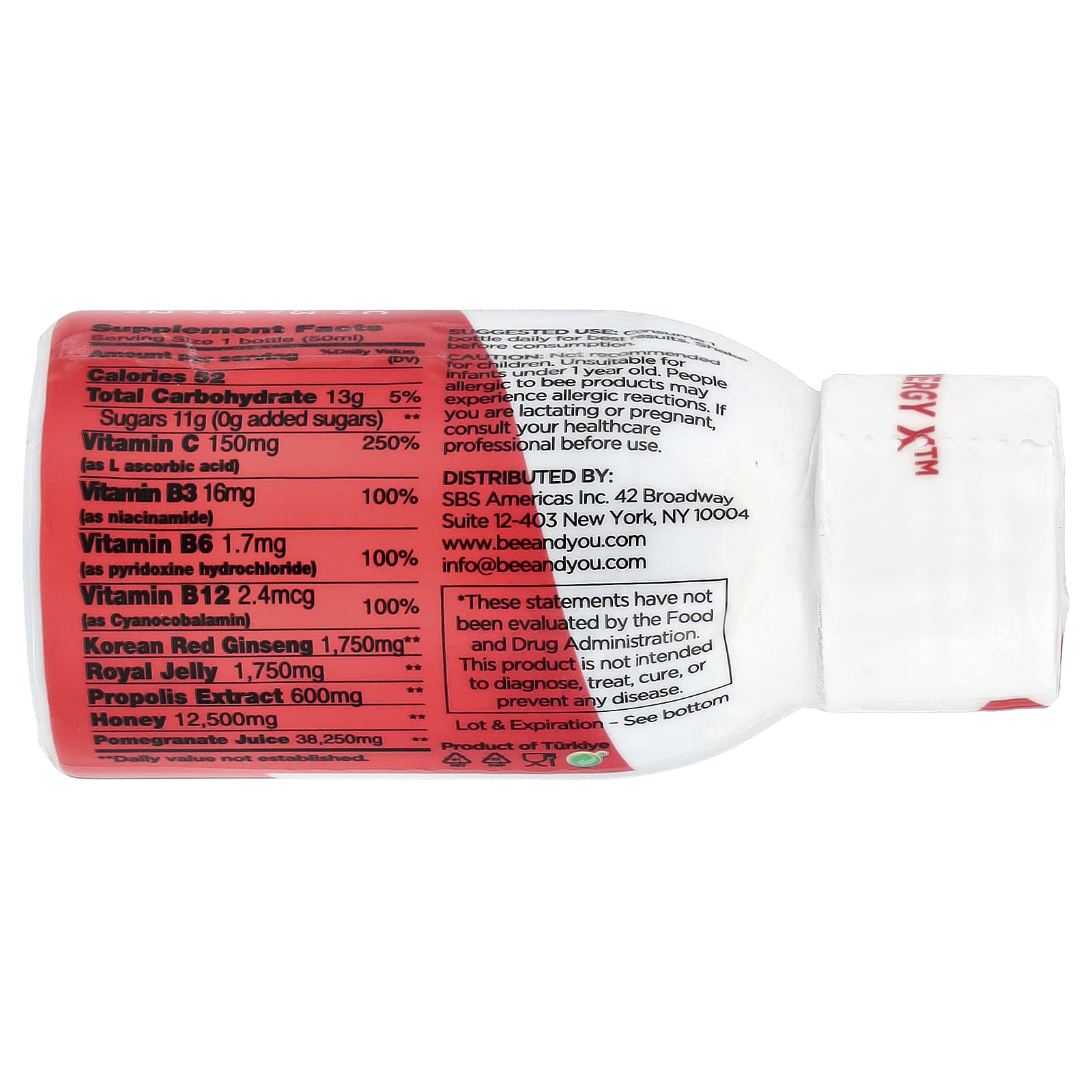 Bee & You, EnergyX™ Shot, Caffeine Free, 1.69 fl oz (50 ml)