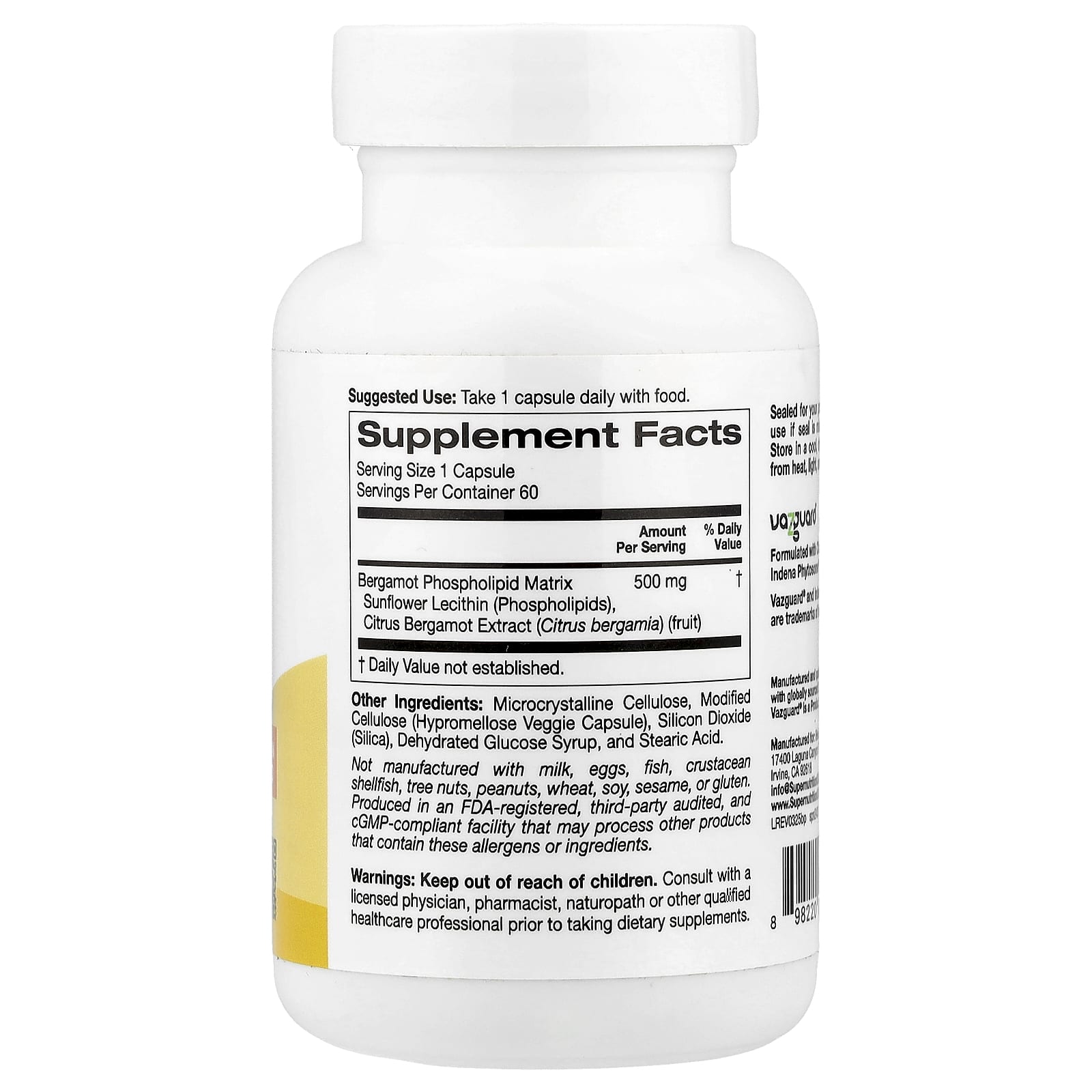 Super Nutrition, Bergamot Phytosome with Citrus Bergamot Extract, 500 mg, 60 Veggie Capsules