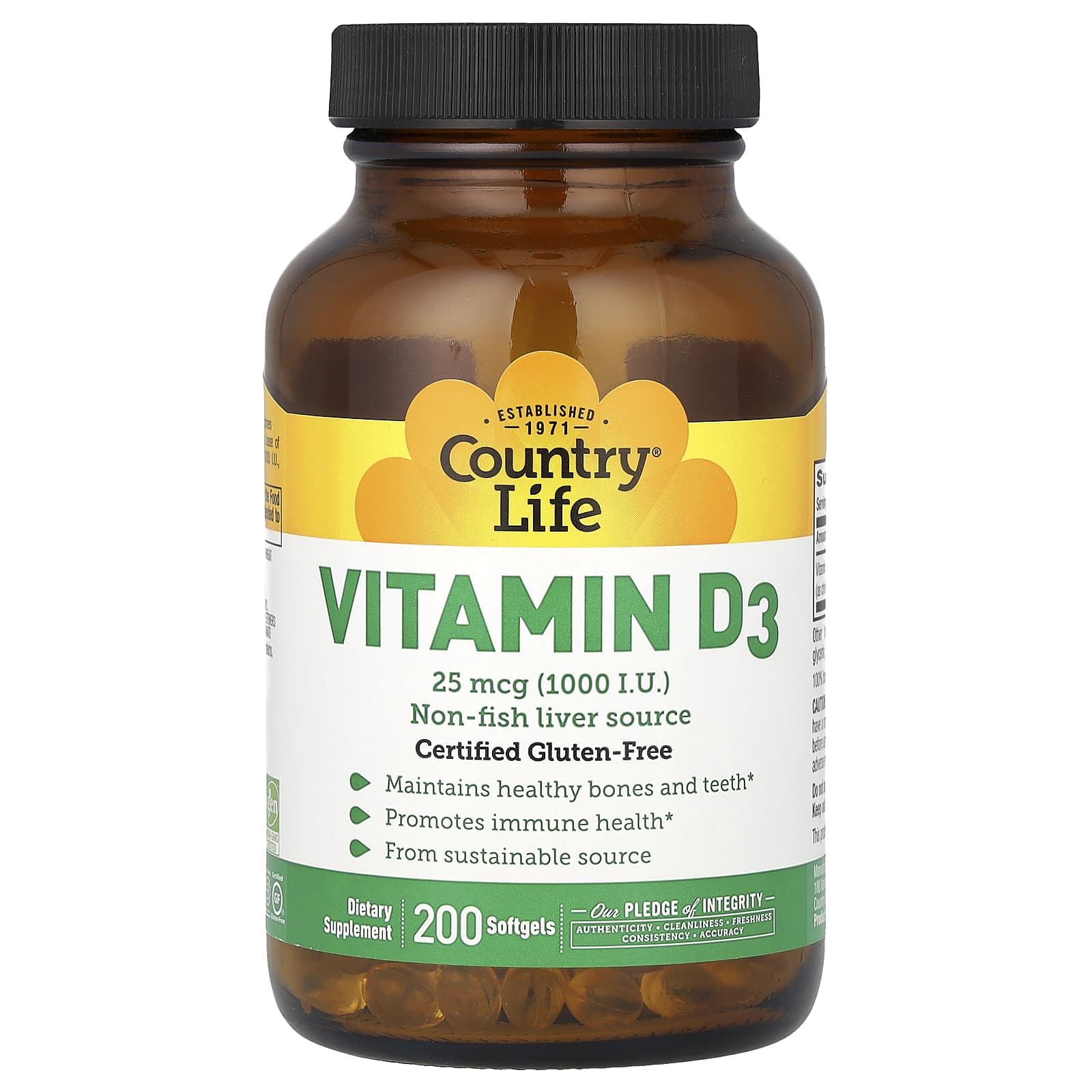 Country Life, Vitamin D3, 25 mcg (1,000 I.U.), 200 Softgels