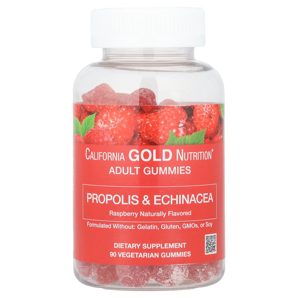 California Gold Nutrition, Propolis and Echinacea Gummies, Natural Raspberry, 90 Vegetarian Gummies