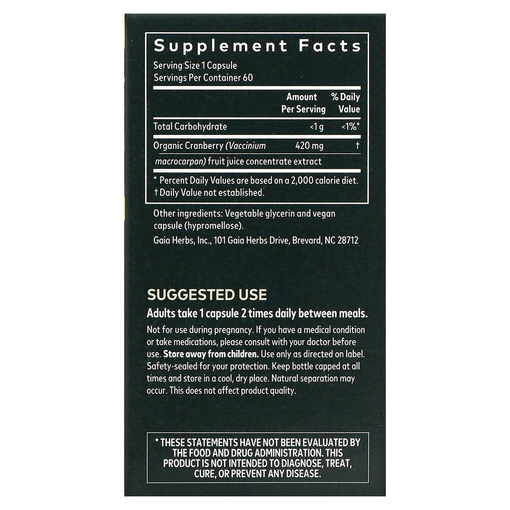 Gaia Herbs, Cranberry Concentrate, 60 Vegan Liquid Phyto-Caps (420 mg per Capsule)