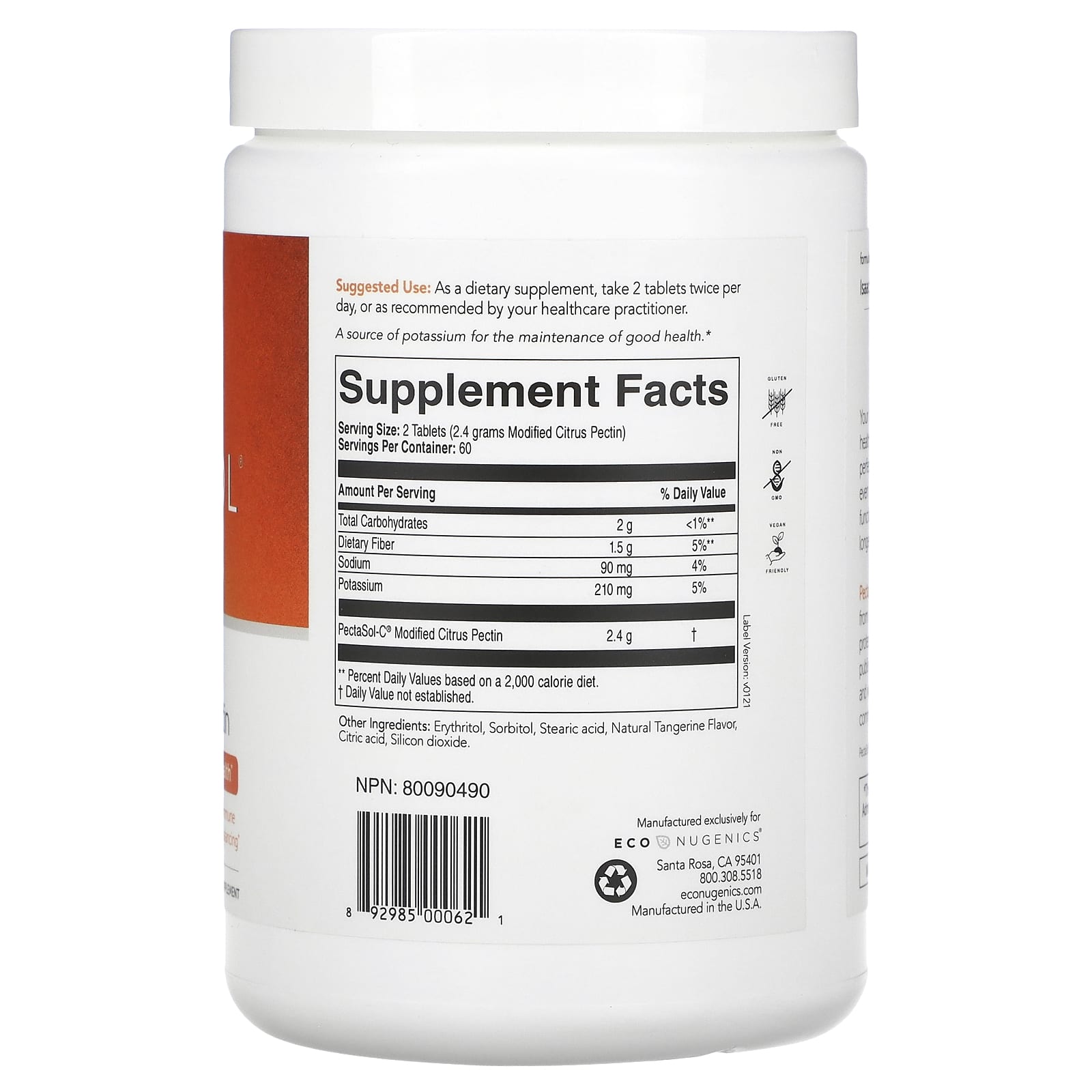 Econugenics, PectaSol® Modified Citrus Pectin, Tangerine Infusion, 120 Chewable Tablets