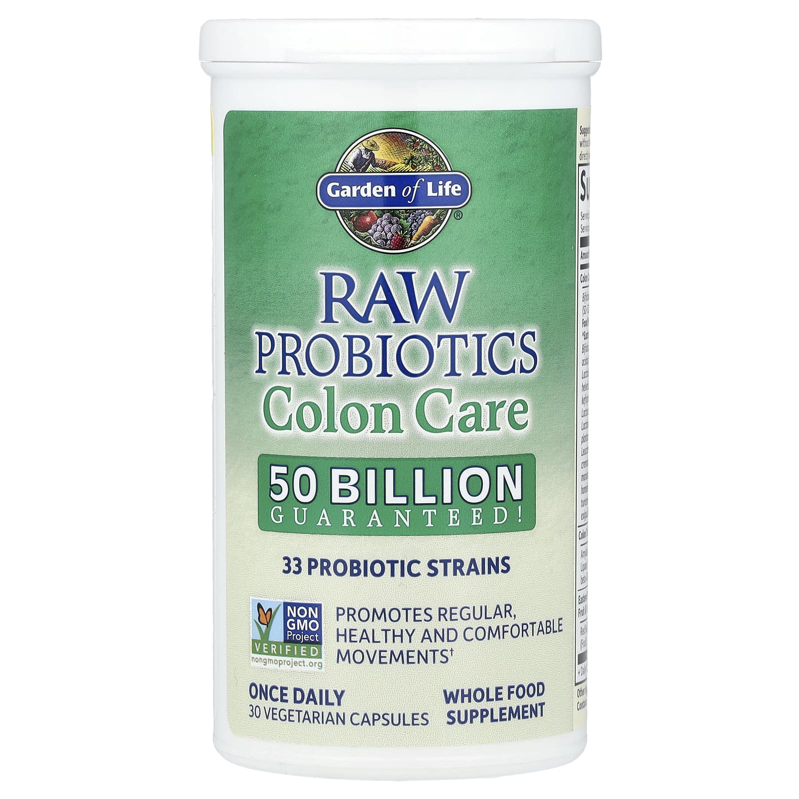 Garden of Life, RAW Probiotics, Colon Care, Shelf-Stable, 30 Vegetarian Capsules