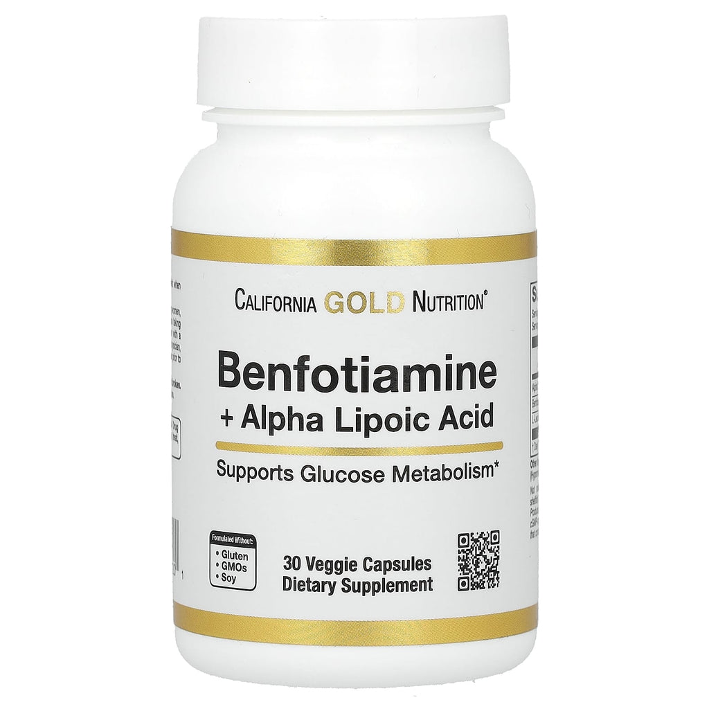 California Gold Nutrition, Benfotiamine + Alpha Lipoic Acid and L-Leucine, 30 Veggie Capsules