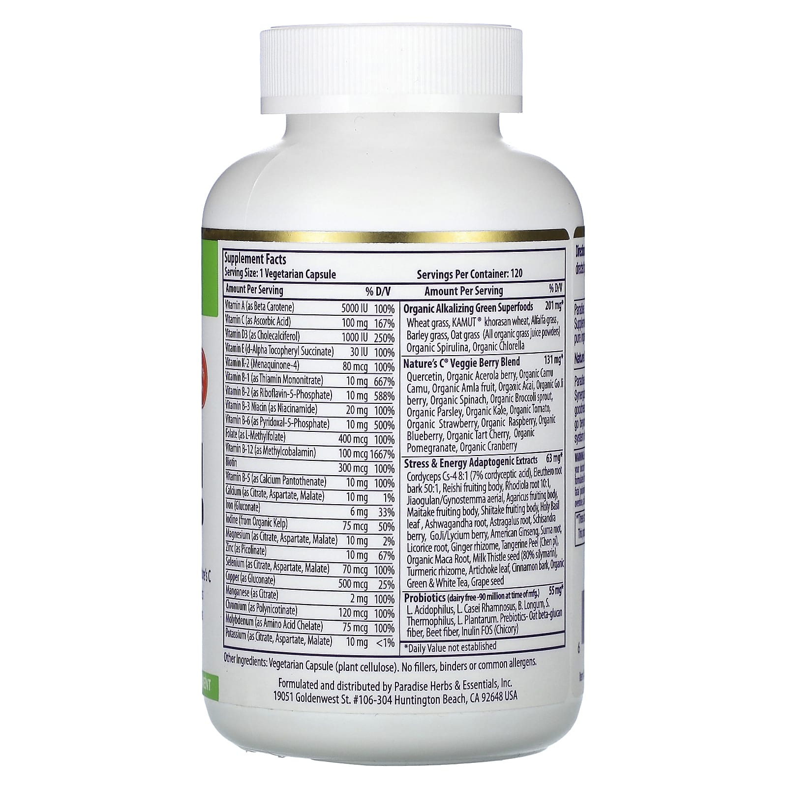 Paradise Herbs, Earth's Blend, One Daily Superfood Multi-Vitamin with Iron, 120 Vegetarian Capsules