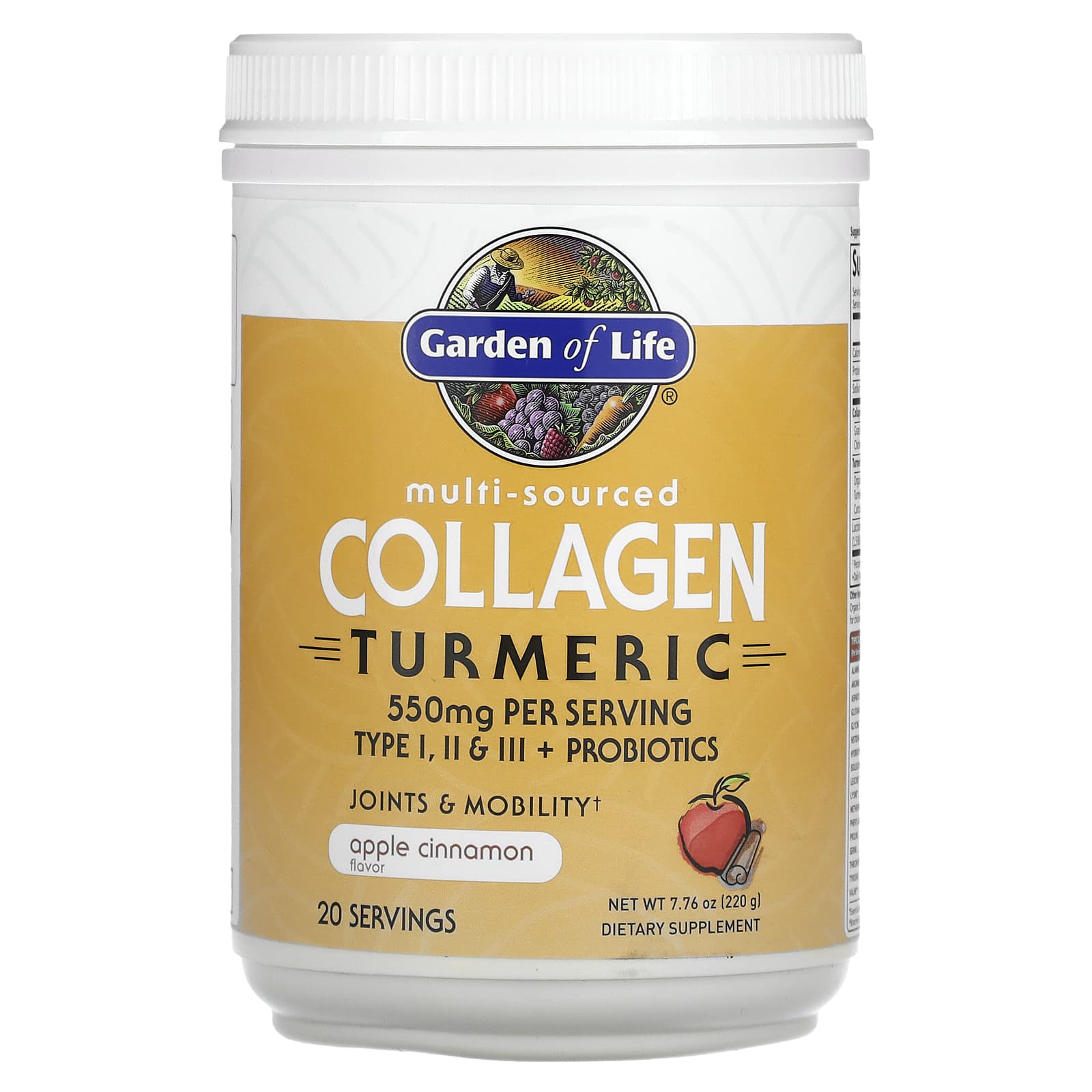 Garden of Life, Multi-Sourced Collagen Turmeric, Apple Cinnamon, 7.76 oz (220 g)