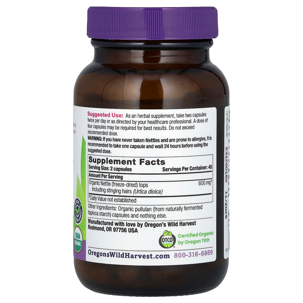 Oregon's Wild Harvest, Organic Freeze-Dried Nettle, 90 Organic Vegan Capsule (300 mg per Capsule)