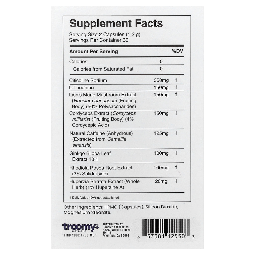 Troomy Nootropics, Brain Power, 60 Capsules