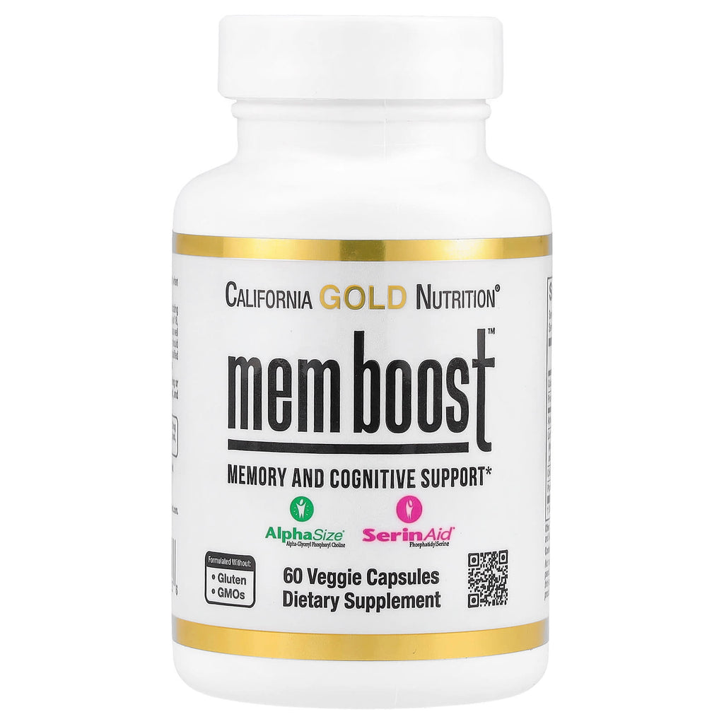 California Gold Nutrition, MEM Boost™, Memory & Cognitive Support with Alpha-GPC, Lion's Mane Extract, Coffee Fruit Extract and Phosphatidylserine, 60 Veggie Capsules