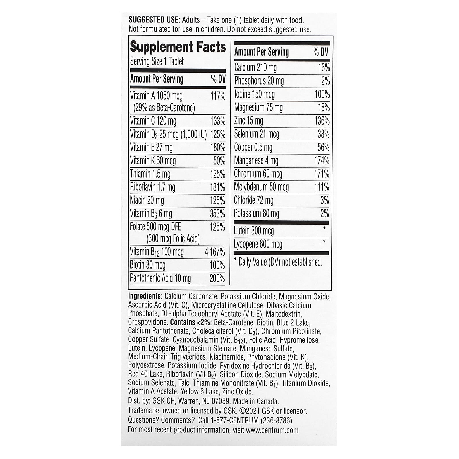 Centrum, Silver Men 50+, 100 Tablets