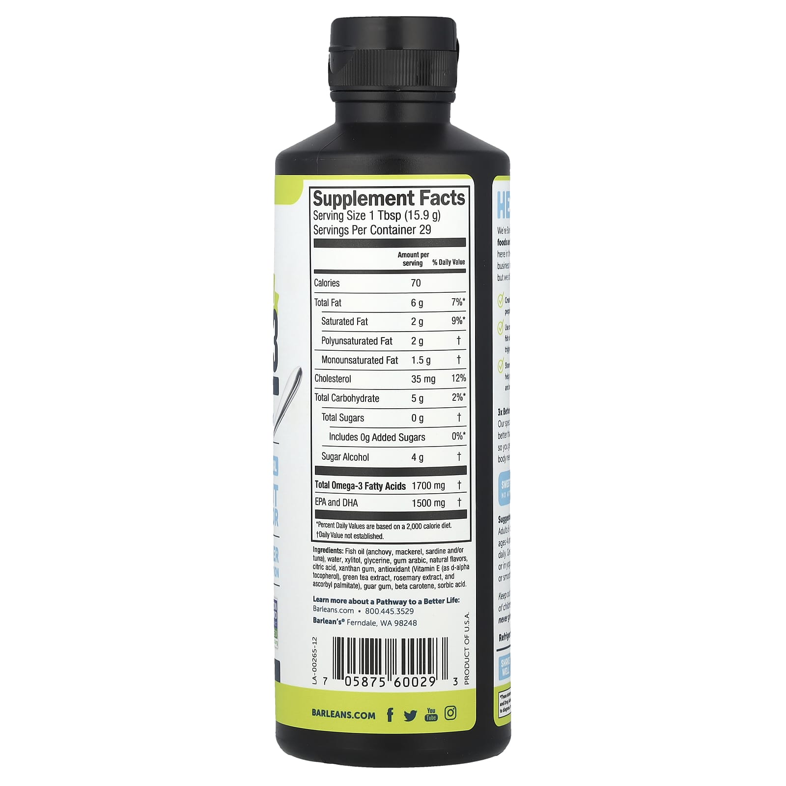 Barlean's, Seriously Delicious®, Omega-3 From Fish Oil, Citrus Sorbet, 16 oz (454 g)
