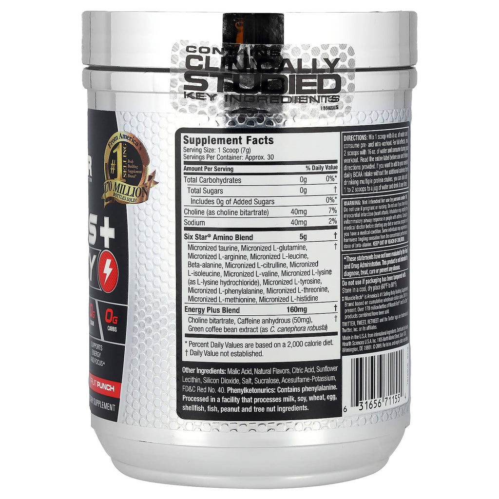 SIXSTAR, Elite Series, Aminos + Energy, Fruit Punch, 7.29 oz (207 g)