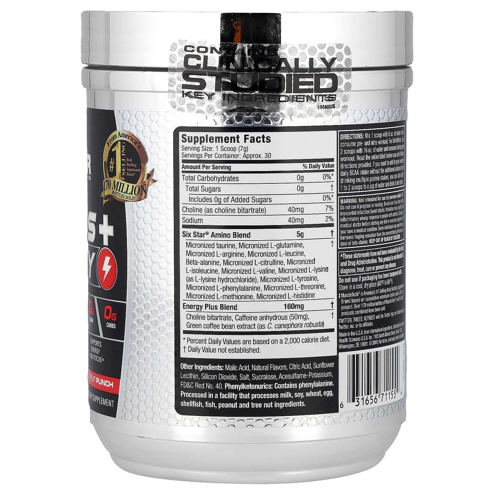 SIXSTAR, Elite Series, Aminos + Energy, Fruit Punch, 7.29 oz (207 g)