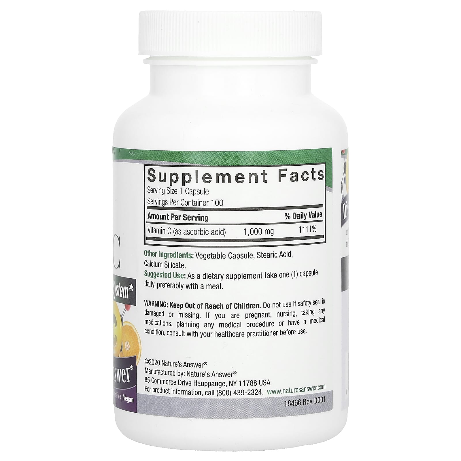 Nature's Answer, Vitamin C, 1,000 mg, 100 Vegetarian Capsules