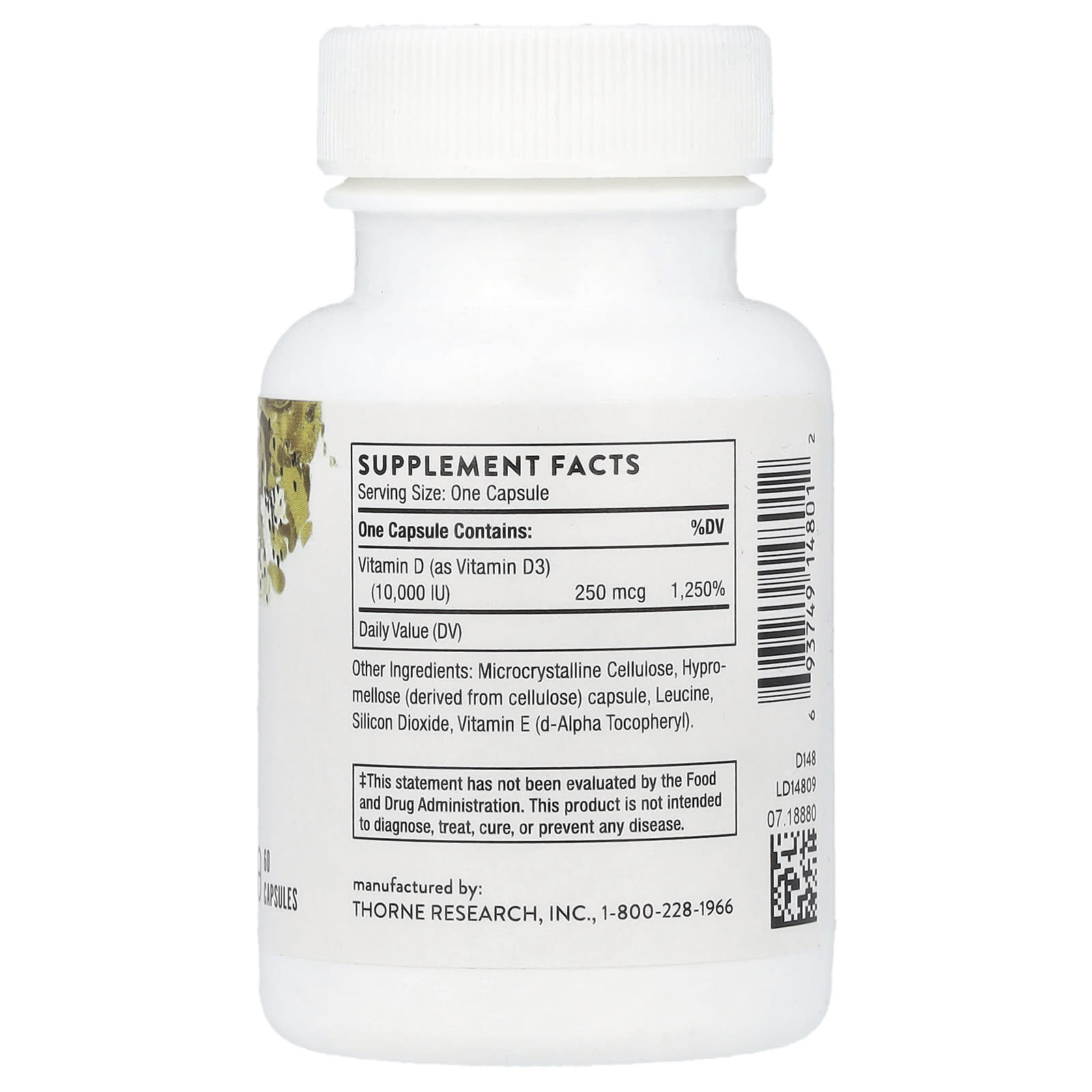Thorne, D-10,000, 60 Capsules (250 mcg per Capsule)