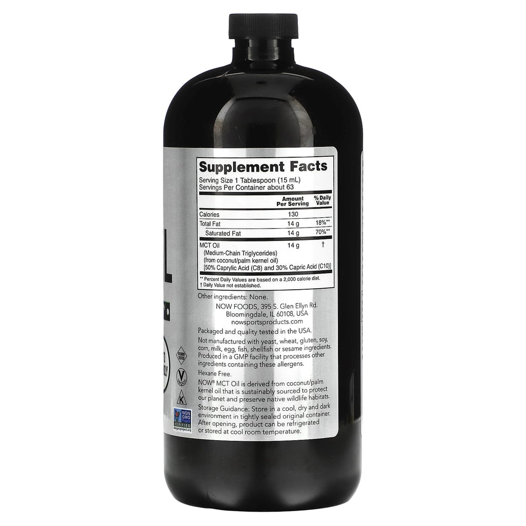 NOW Foods, Sports, MCT Oil, Unflavored, 14 g, 32 fl oz (946 ml)