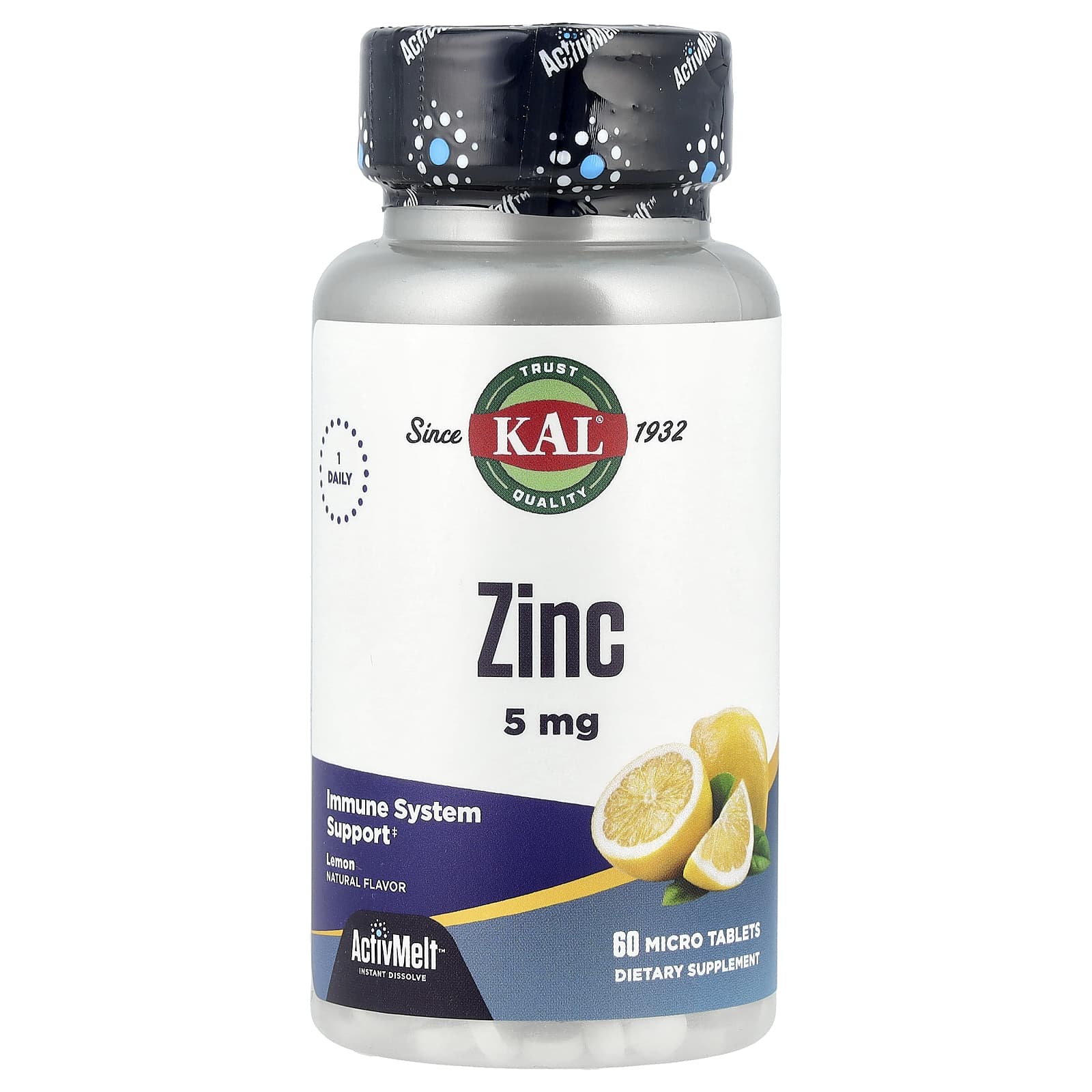KAL, Zinc, Lemon, 5 mg, 60 Micro Tablets