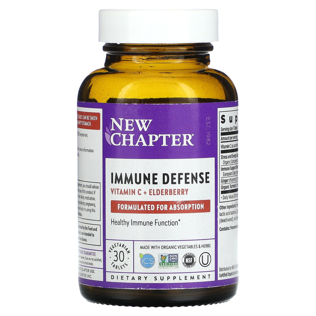 New Chapter, Immune Defense, Vitamin C + Elderberry, 30 Vegetarian Tablets