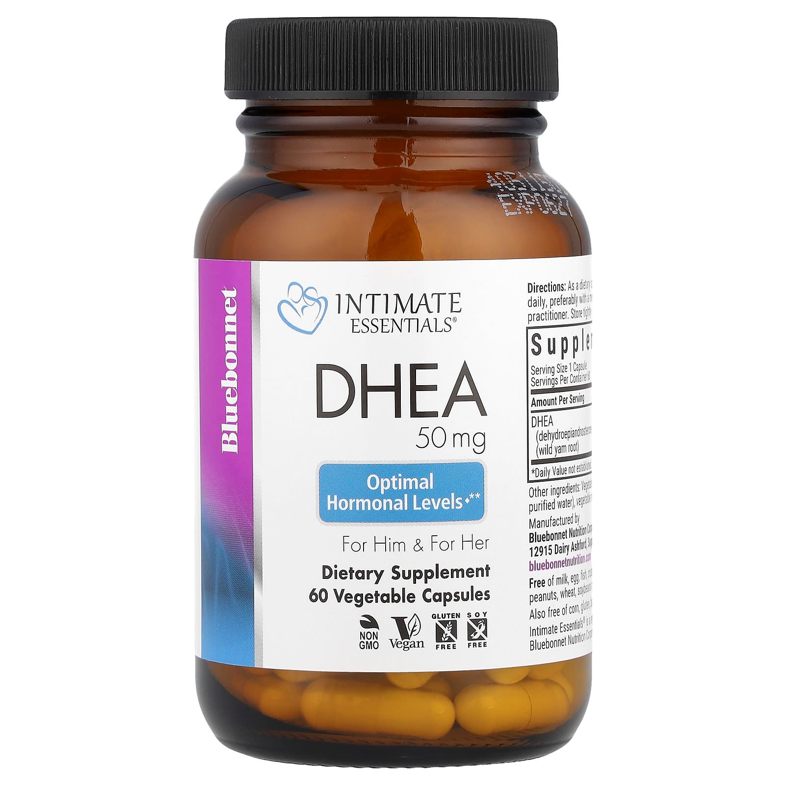 Bluebonnet Nutrition, Intimate Essentials®, DHEA, For Him & For Her, 50 mg, 60 Vegetable Capsules