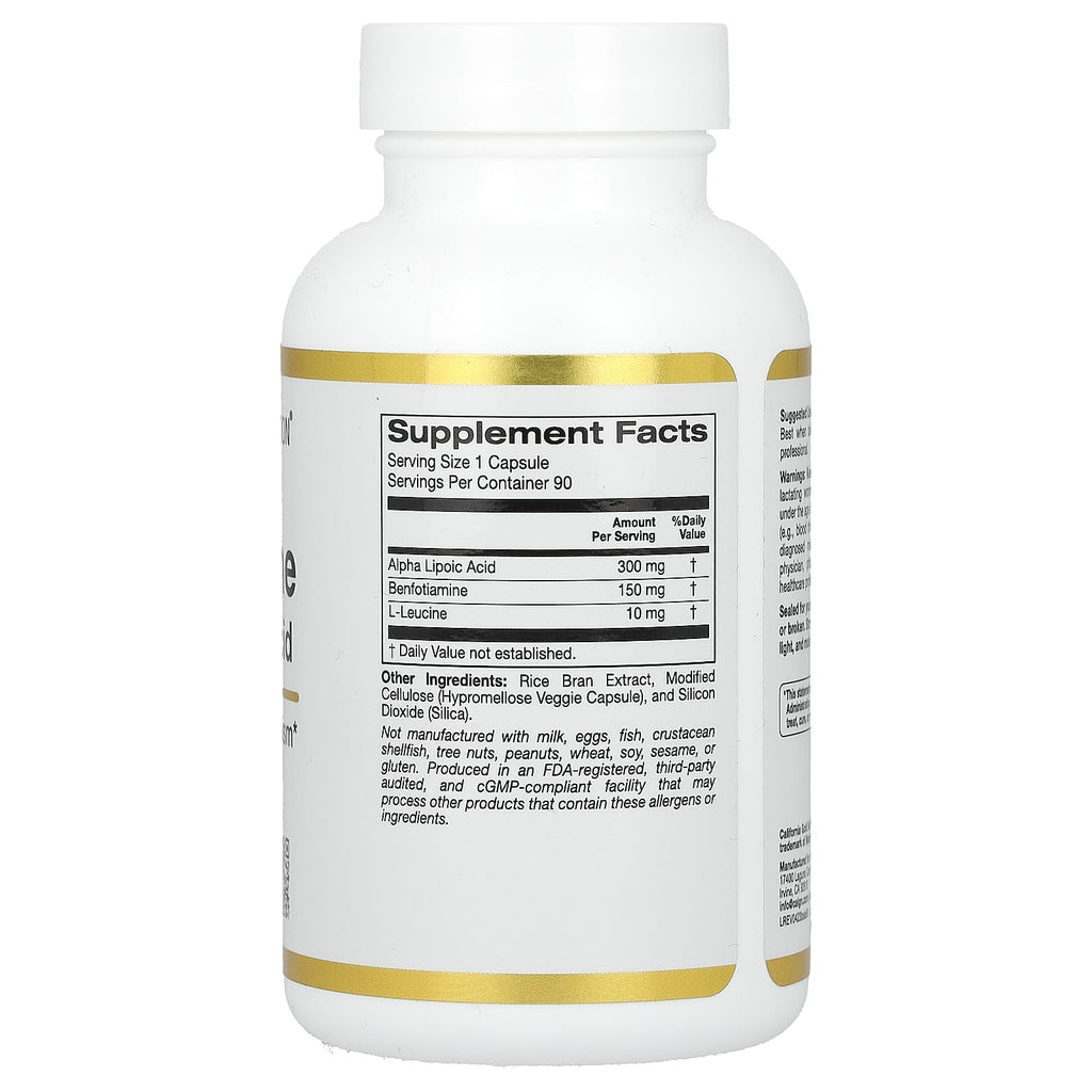 California Gold Nutrition, Benfotiamine + Alpha Lipoic Acid and L-Leucine, 90 Veggie Capsules