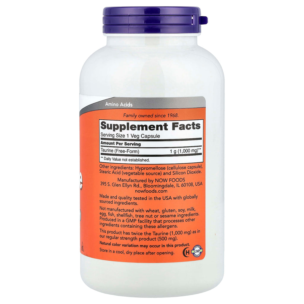 NOW Foods, Taurine, 1,000 mg, 250 Veg Capsules