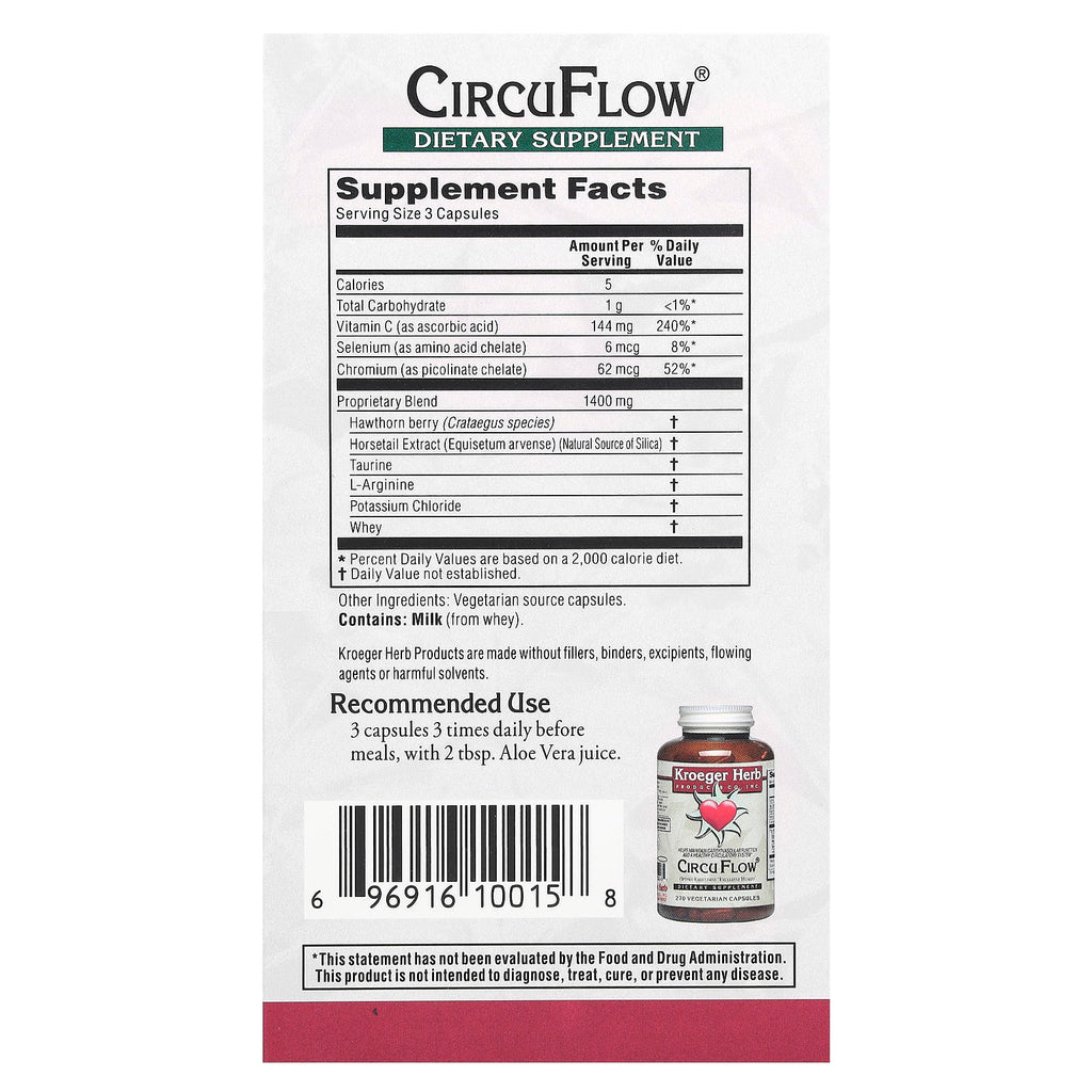 Kroeger Herb Co, CircuFlow, 270 Vegetarian Capsules