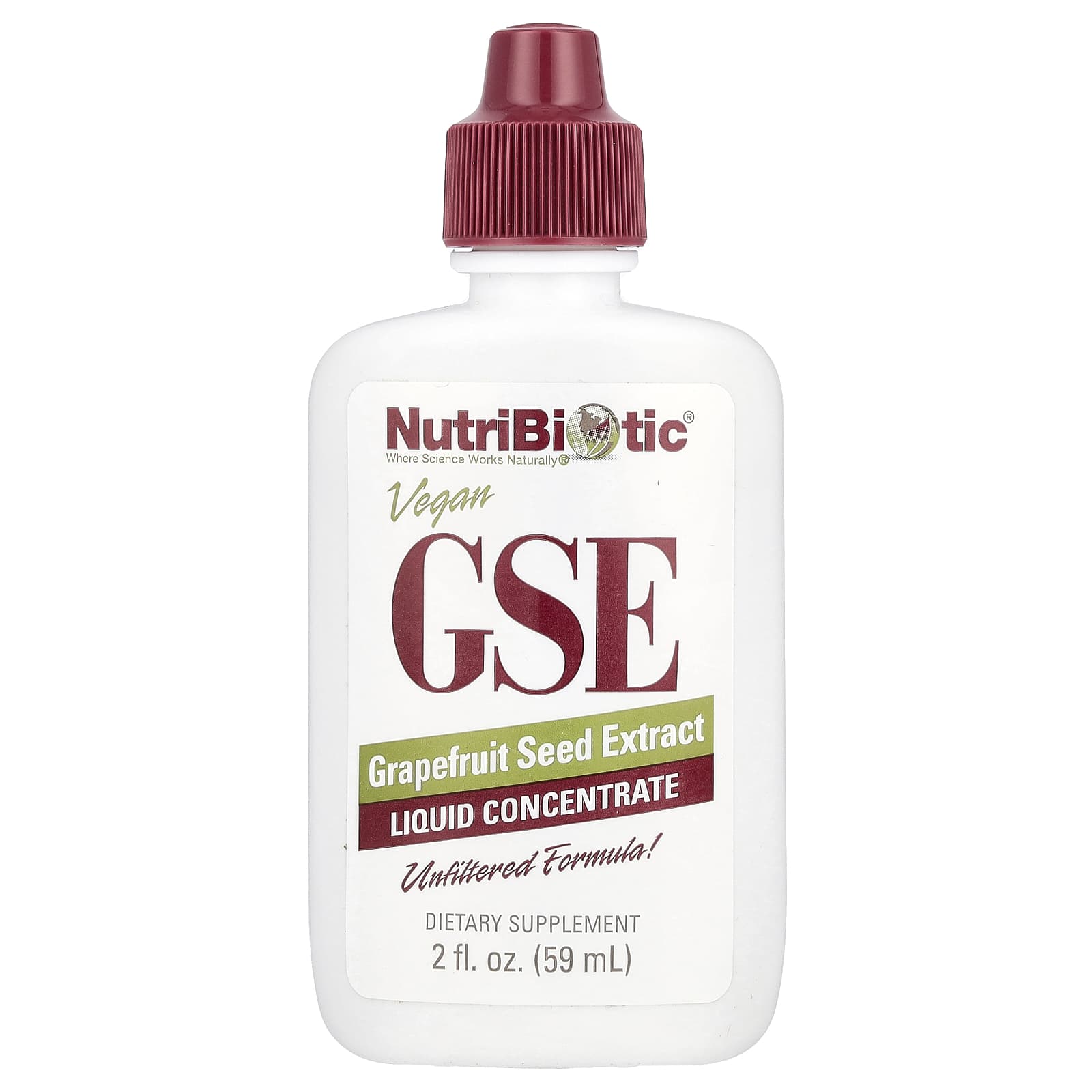 NutriBiotic, Vegan GSE Grapefruit Seed Extract, Liquid Concentrate, 100 mg, 2 fl oz (59 ml)