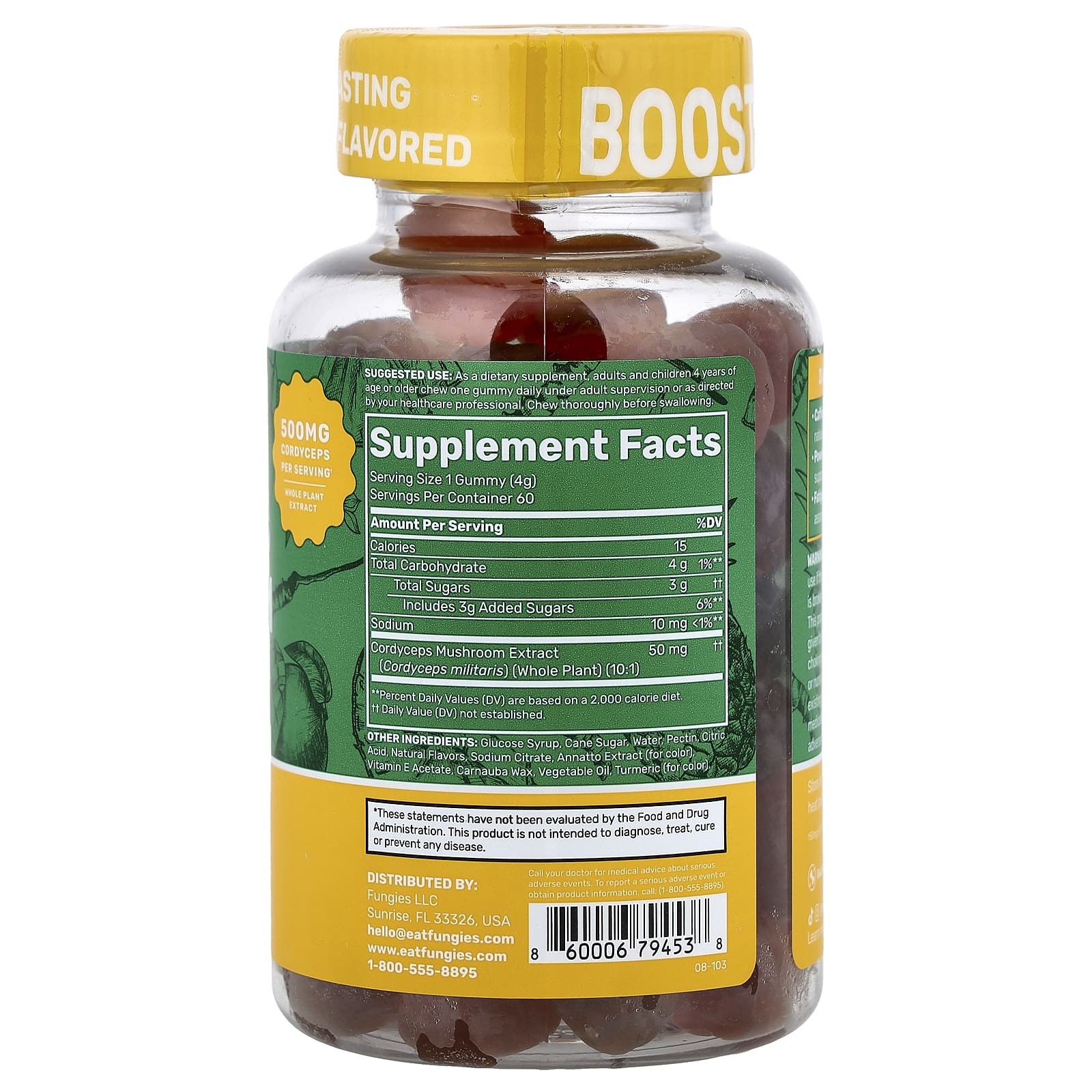 Fungies, Cordyceps Mushroom Energy Gummies, Mango and Pineapple, 60 Pectin Gummies
