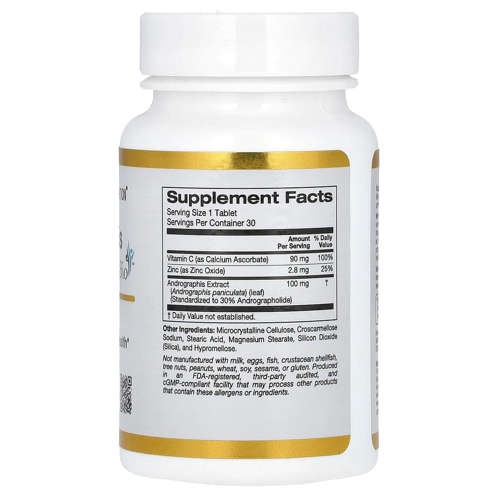 California Gold Nutrition, Andrographis Immune with AP-Bio, Andrographis Extract with Vitamin C and Zinc, 100 mg, 30 Tablets
