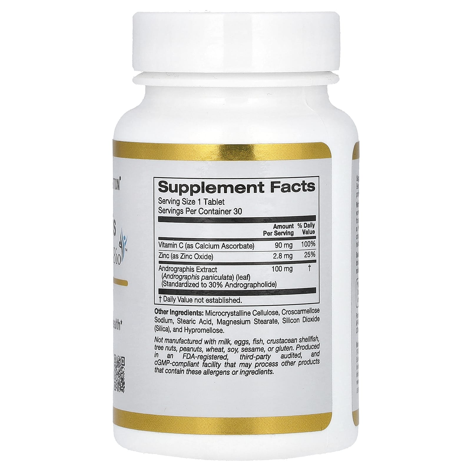 California Gold Nutrition, Andrographis Immune with AP-Bio, Andrographis Extract with Vitamin C and Zinc, 100 mg, 30 Tablets