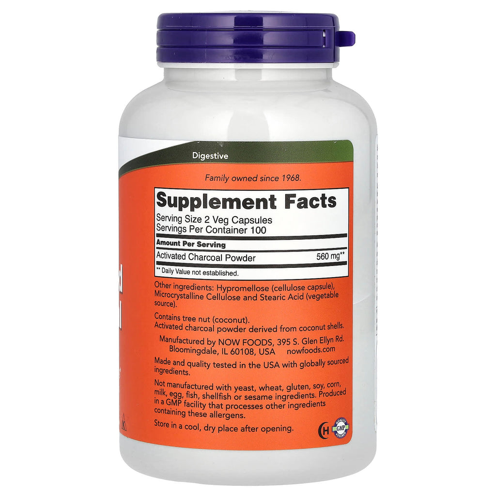 NOW Foods, Activated Charcoal, 200 Veg Capsules (280 mg per Capsule)