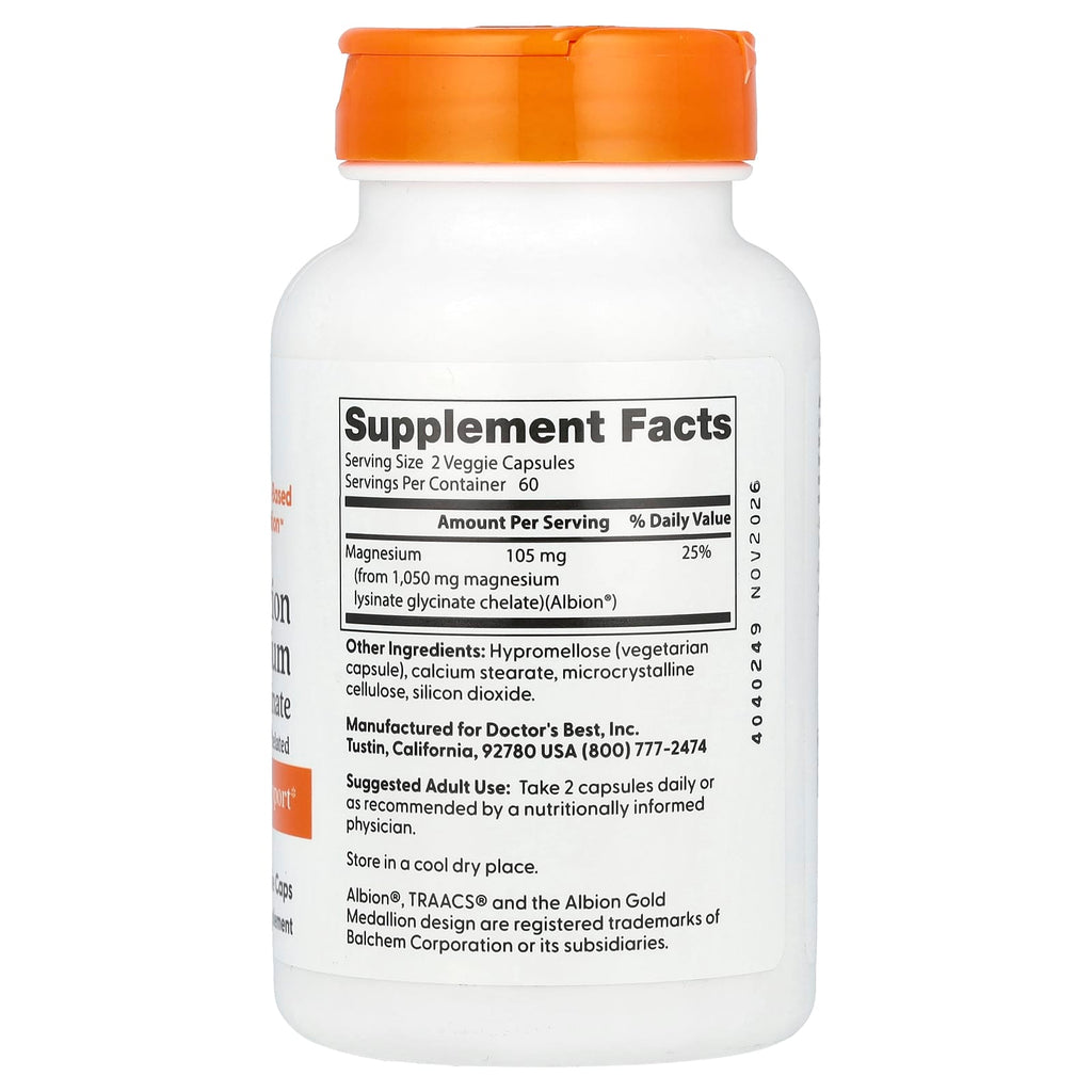 Doctor's Best, High Absorption Magnesium, 120 Veggie Caps (52.5 mg per Capsule)