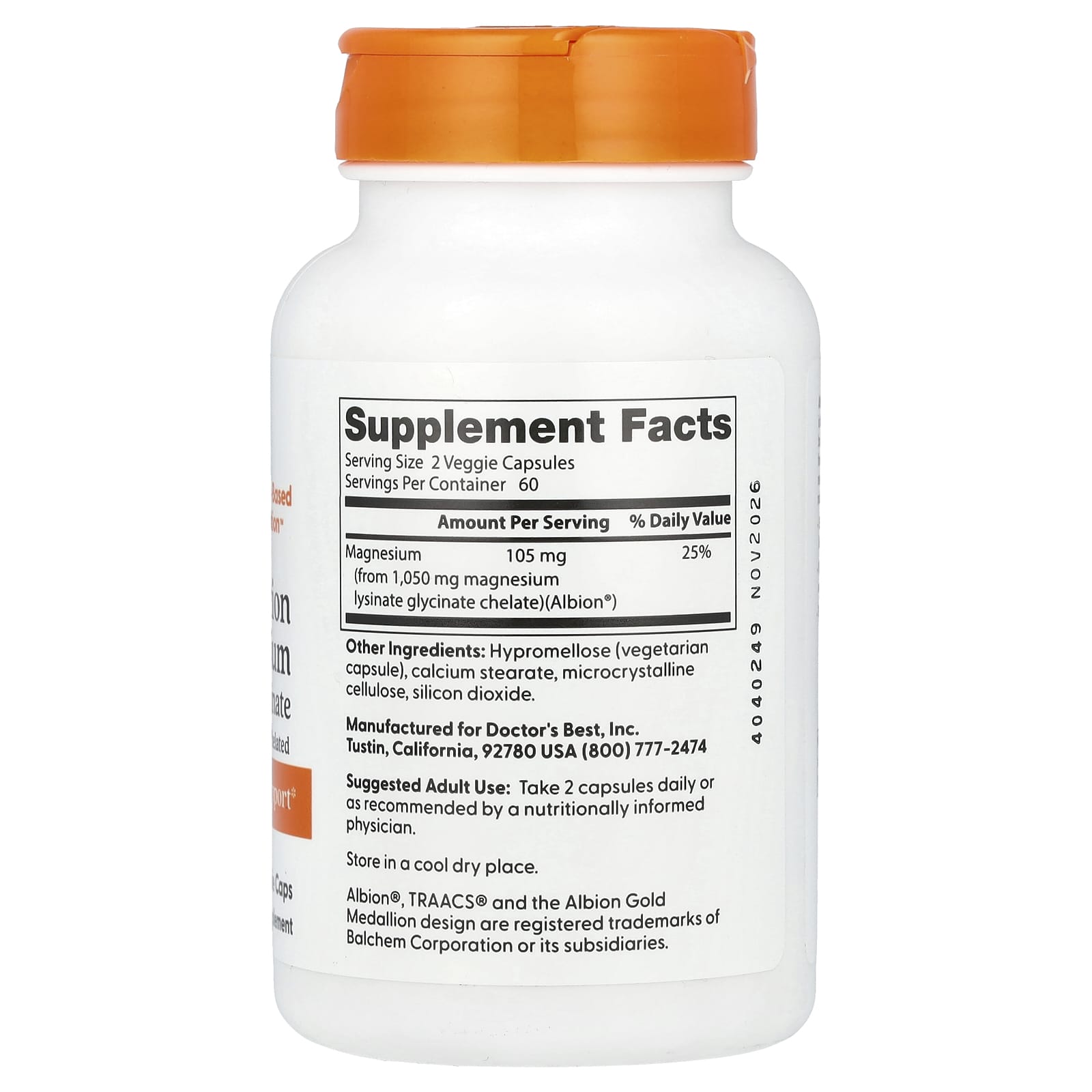 Doctor's Best, High Absorption Magnesium, 120 Veggie Caps (52.5 mg per Capsule)