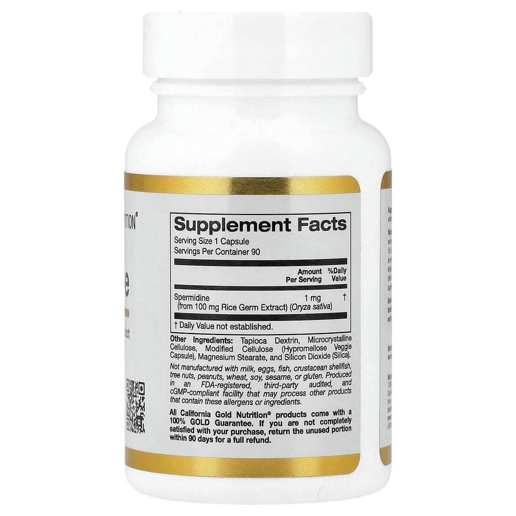 California Gold Nutrition, Spermidine, Rice Germ Extract, 1 mg , 90 Veggie Capsules