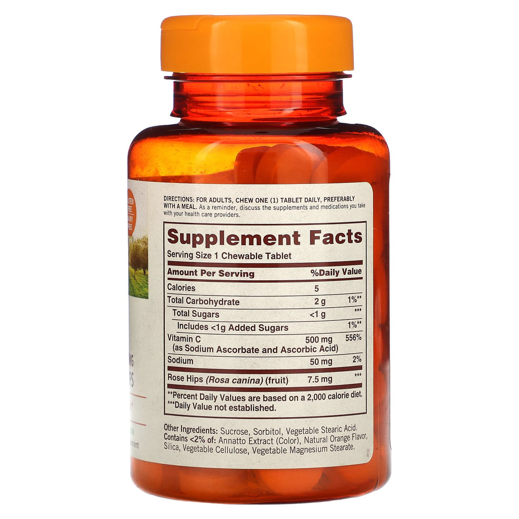 Sundown Naturals, Chewable Vitamin C with Natural Rose Hips, Orange , 500 mg, 100 Chewable Tablets 