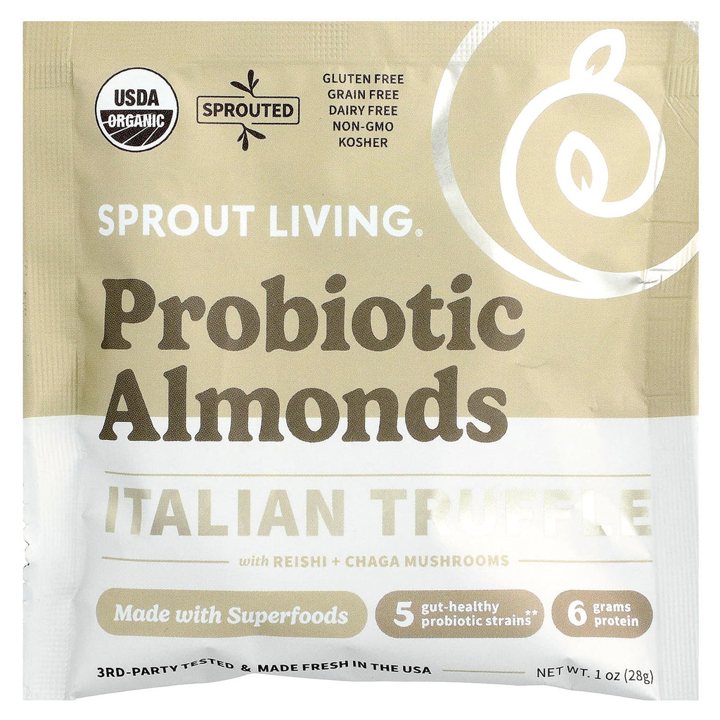 Sprout Living, Probiotic Almonds, Italian Truffle with Reishi + Chaga Mushrooms , 10 Packets, 1 oz (28 g) Each