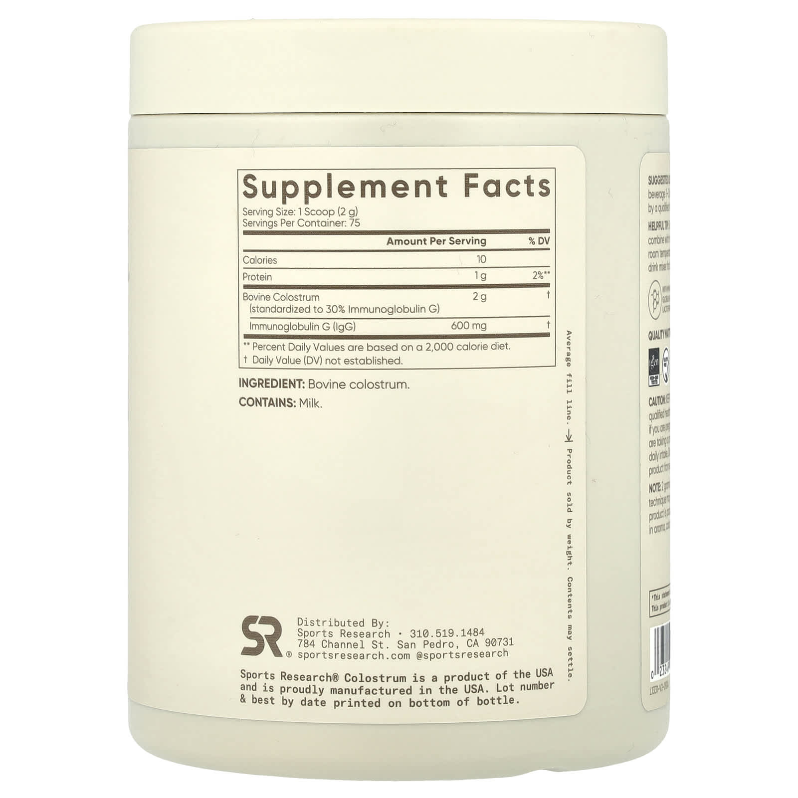 Sports Research, Colostrum Powder, Unflavored, 5.29 oz (150 g)