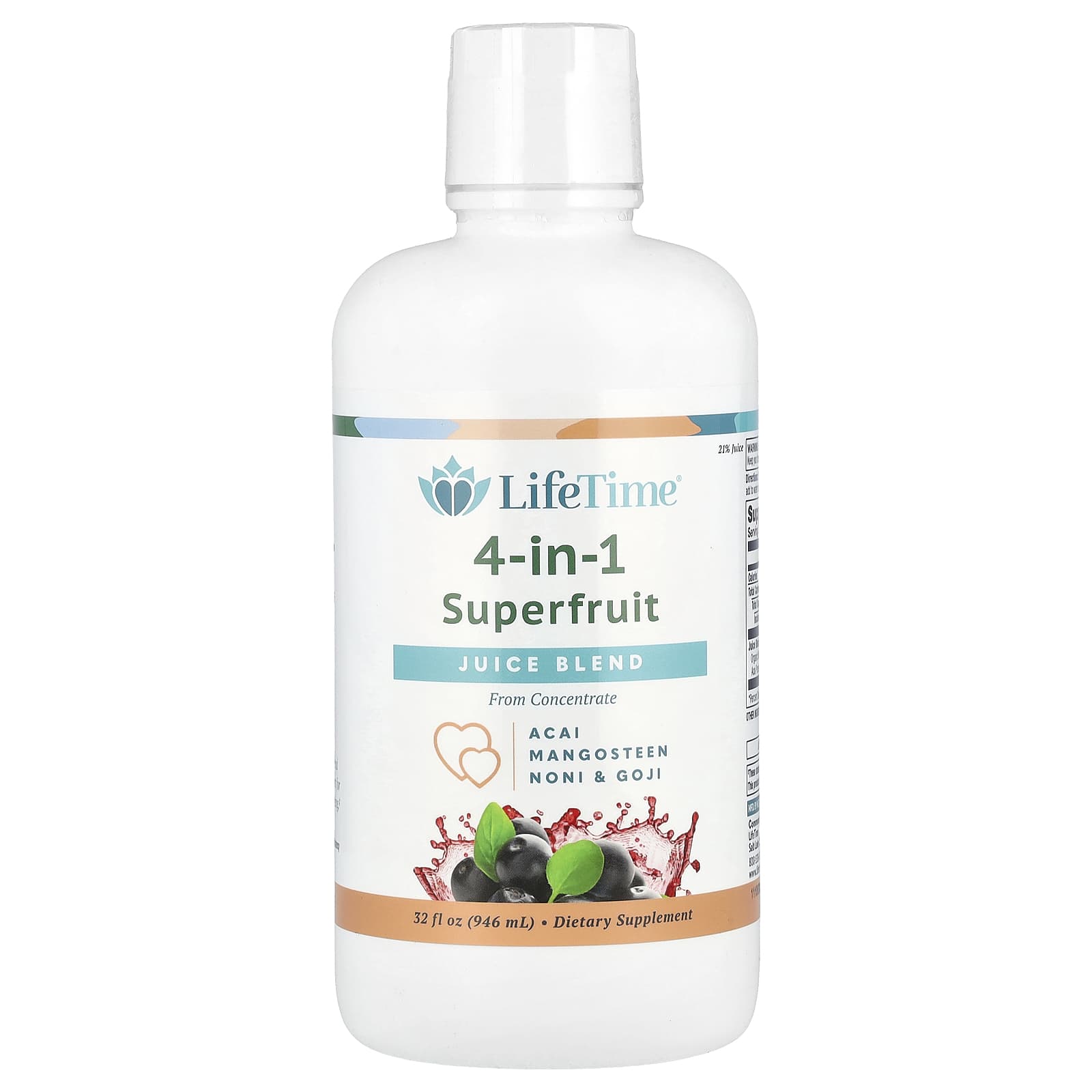 LifeTime Vitamins, 4-In-1 Superfruit Juice Blend, Acai, Mangosteen, Noni & Goji, 32 fl oz (946 ml)