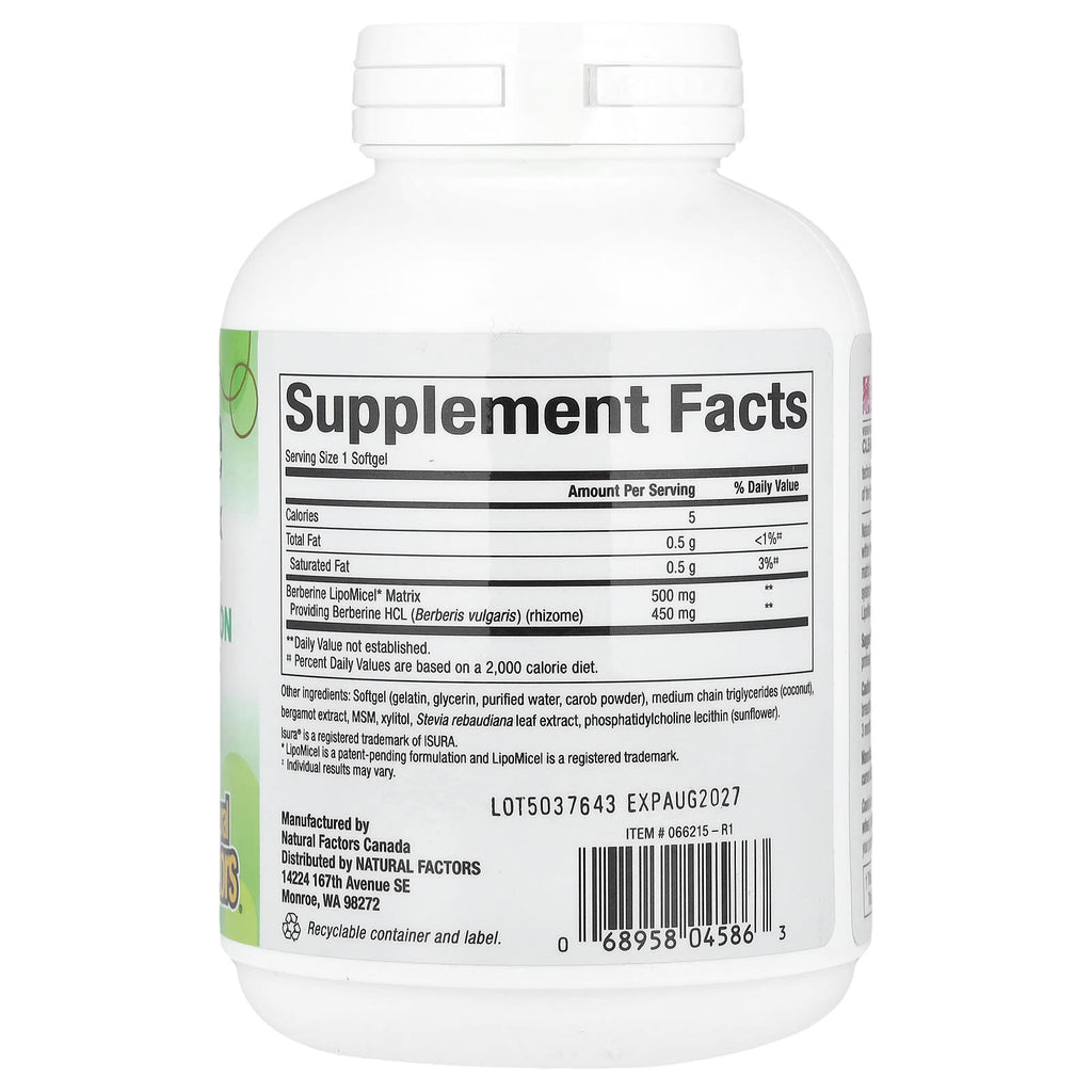 Natural Factors, Berberine LipoMicel Matrix, 90 Liquid Softgels